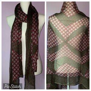 Large Scarf Chiffon Wrap Swim Cover Shawl Sheer Red Brown Boho Printed